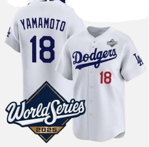 Los Angeles Dodgers #18 Yoshinobu Yamamoto White AmberGomez 2025 World Series Home Limited Stitched Jersey