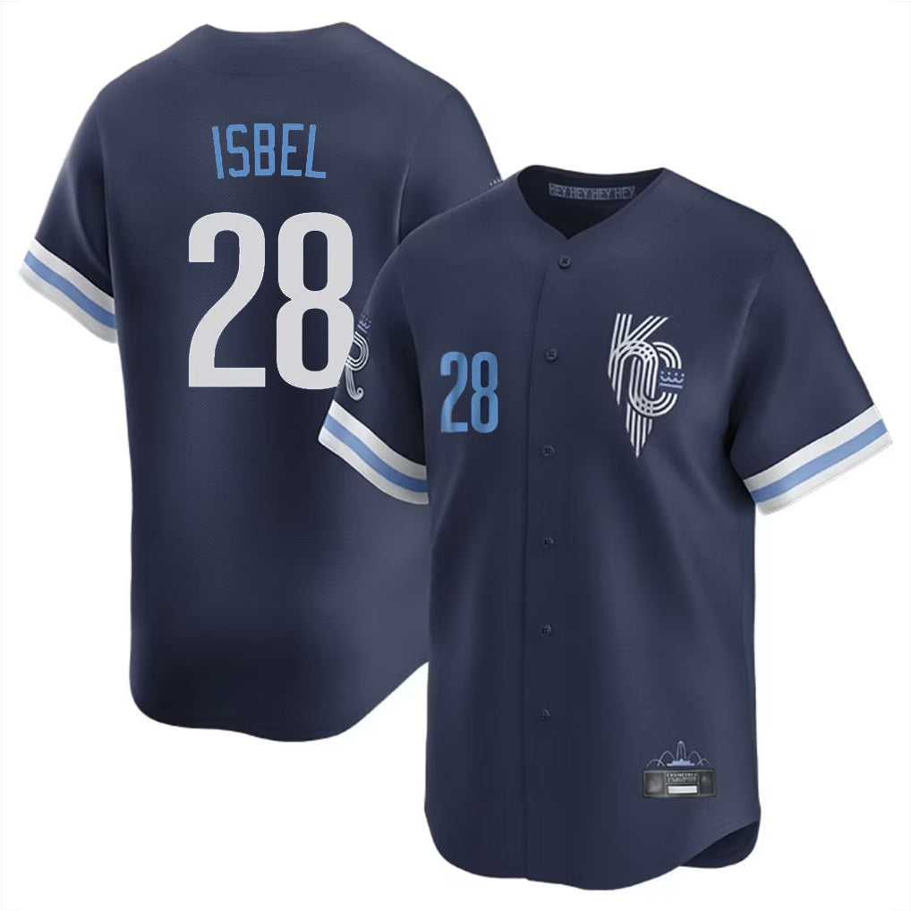 Kansas City Royals #28 Kyle Isbel Player Navy AmberGomez City Connect Limited Home Stitched Jerseys