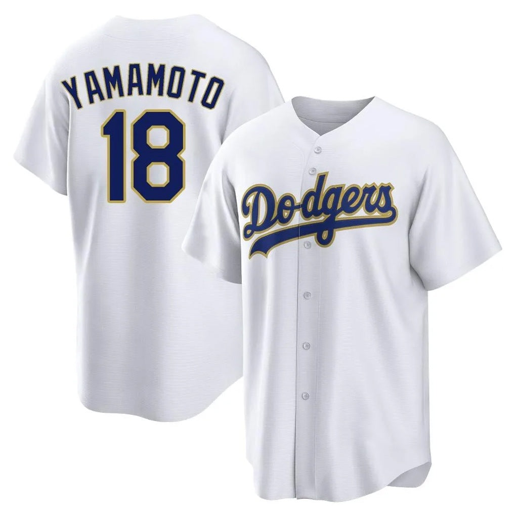Los Angeles Dodgers #18 Yoshinobu Yamamoto Player Gold White AmberGomez 2026 Collection Stadium Game Stitched Jerseys