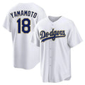 Los Angeles Dodgers #18 Yoshinobu Yamamoto Player Gold White AmberGomez 2026 Collection Stadium Game Stitched Jerseys