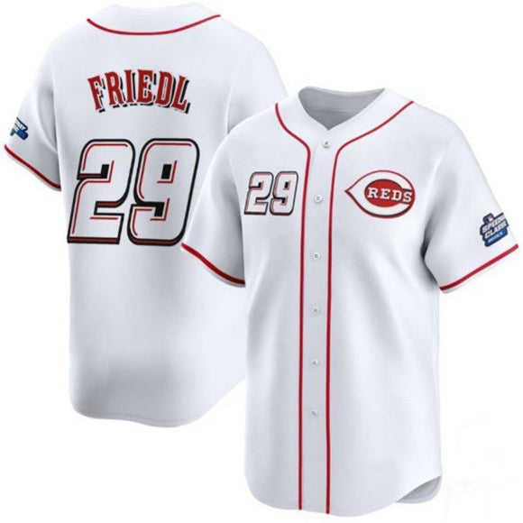 Cincinnati Reds #29 TJ Friedl White AmberGomez 2025 Speedway Classic Home Limited Stitched Jersey