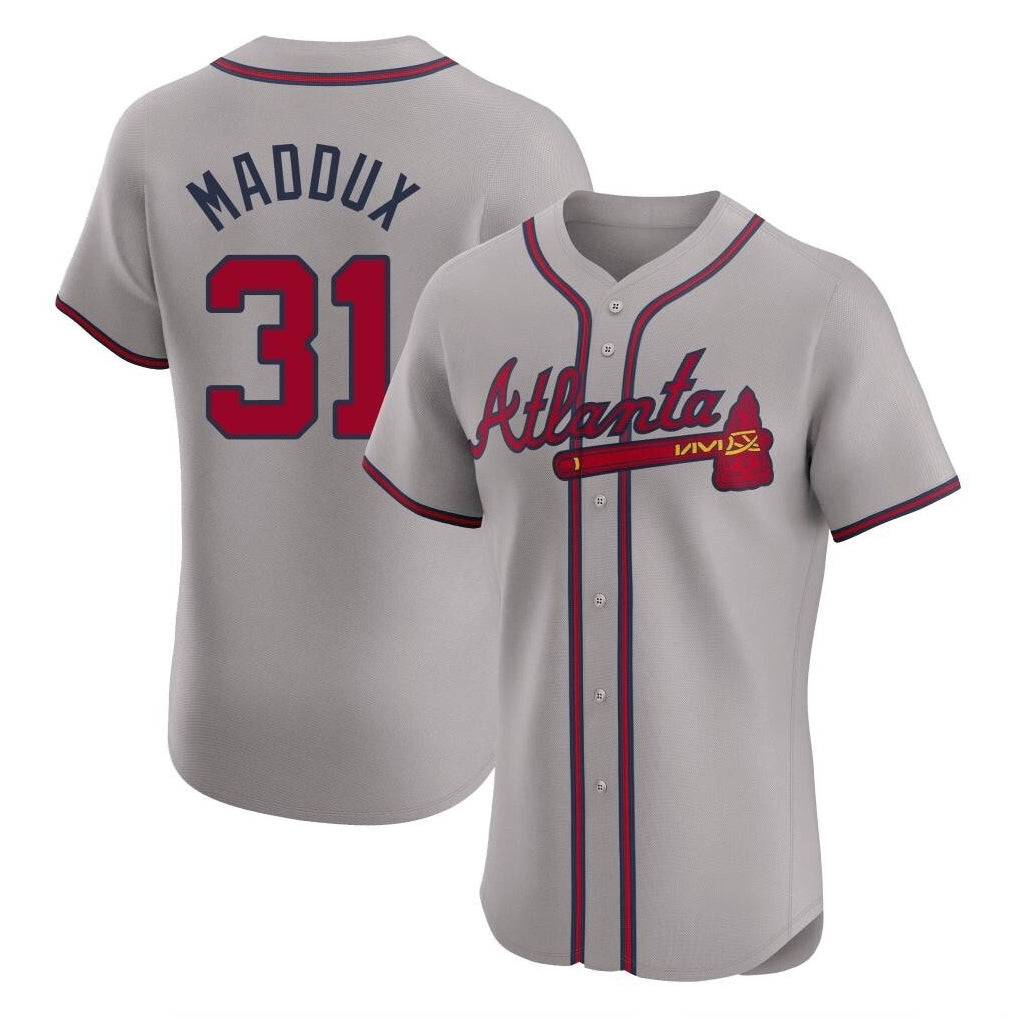 Atlanta Braves #31 Greg Maddux Player Gray AmberGomez Limited Elite Home Game Stitched Jerseys