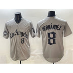 Los Angeles Dodgers #8 Enrique Hern¨¢ndez Grey AmberGomez LA Gothic Style With 2025 World Series Champions Patch Limited Stitched Jersey
