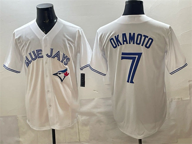 Toronto Blue Jays #7 Kazuma Okamoto White AmberGomez 2025 Cool Base Stitched Jersey