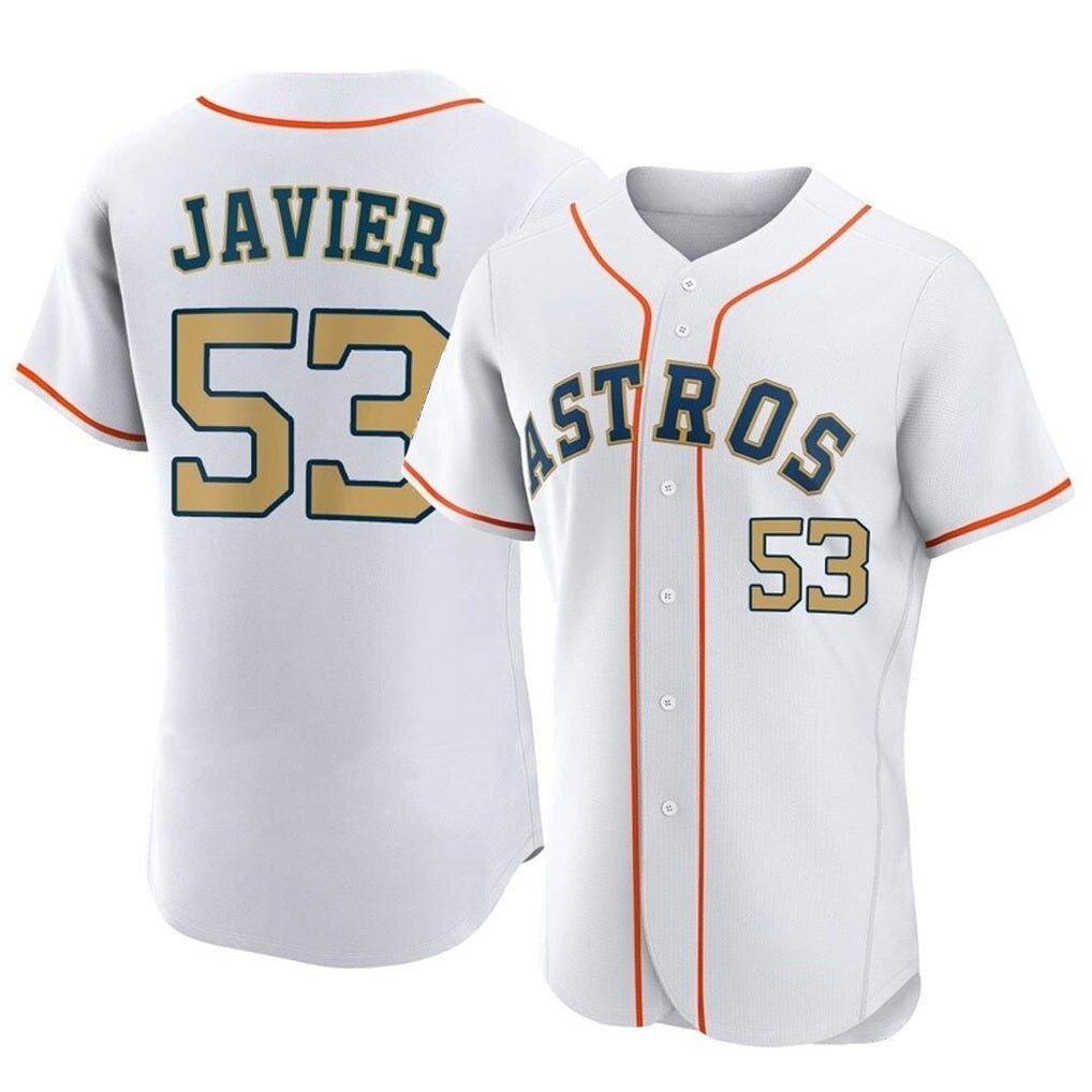 Houston Astros #53 Cristian Javier Player Gold AmberGomez Collection Limited Elite Home Stitched Jerseys