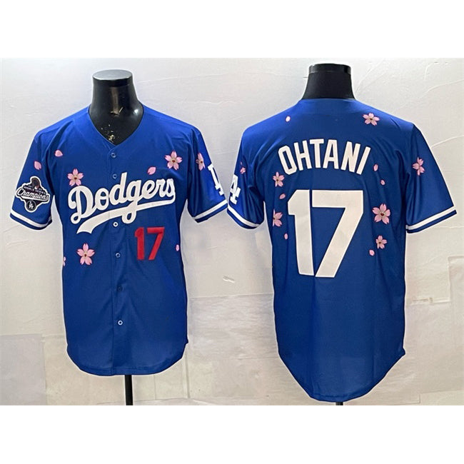 Los Angeles Dodgers #17 Shohei Ohtani Royal AmberGomez 2025 World Series Champions Patch Tokyo Series Limited Stitched Jersey