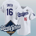 Los Angeles Dodgers #16 Will Smith White AmberGomez 2025 World Series Home Limited Stitched Jersey