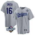 Los Angeles Dodgers #16 Will Smith Player Gray AmberGomez World Series Game Stitched Jerseys