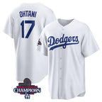 Los Angeles Dodgers #17 Shohei Ohtani White AmberGomez 2024 World Series Champions Cool Base Stitched Jersey