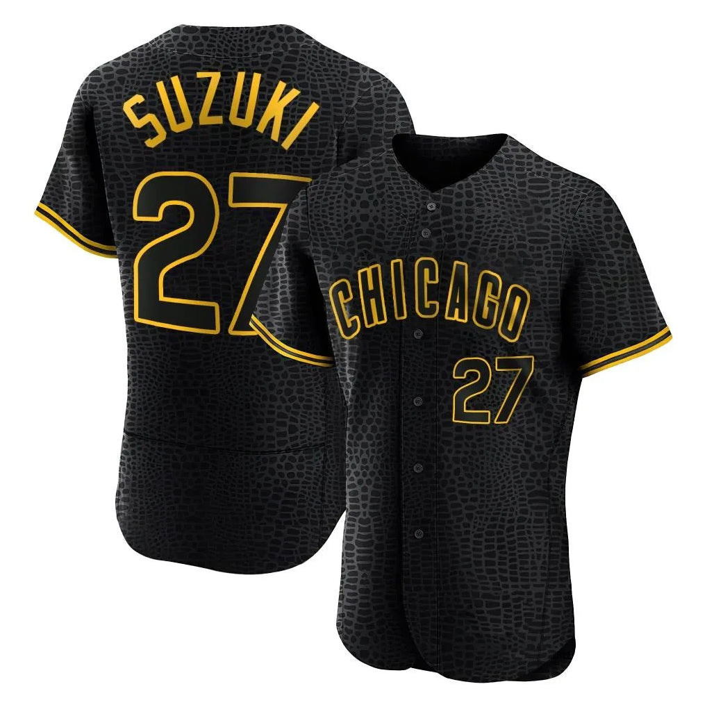 Chicago Cubs #27 Seiya Suzuki Player Black AmberGomez Snake Skin City Limited Elite Home Game Stitched Jerseys