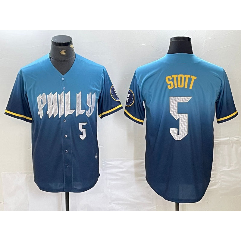 Philadelphia Phillies #5 Bryson Stott Blue AmberGomez 2024 City Player Number Cool Base Stitched Jersey 2