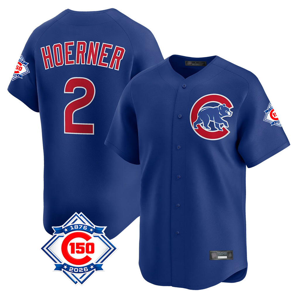 Chicago Cubs #2 Nico Hoerner Player Royal AmberGomez 150th Anniversary Limited Home Stitched Jerseys