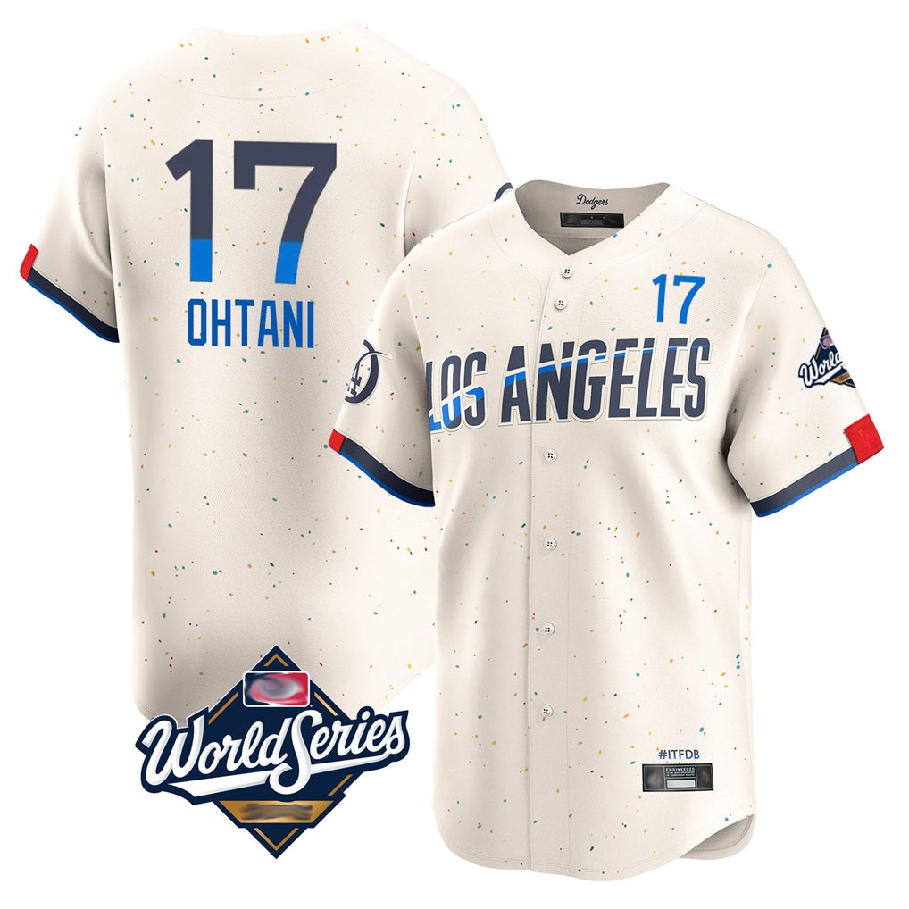 Los Angeles Dodgers #17 Shohei Ohtani Player Cream AmberGomez World Series City Connect Limited Home Stitched Jerseys