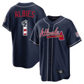 Atlanta Braves #1 Ozzie Albies Player Navy AmberGomez USA 250 Fourth Of July Limited Home Game Stitched Jerseys