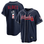 Atlanta Braves #1 Ozzie Albies Player Navy AmberGomez USA 250 Fourth Of July Limited Home Game Stitched Jerseys