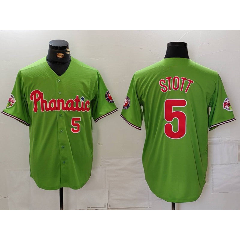 Philadelphia Phillies #5 Bryson Stott Number Green AmberGomez With Patch Stitched Cool Base Jersey
