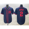 New York Yankees #2 Derek Jeter Navy Red AmberGomez Fashion Cool Base Jersey