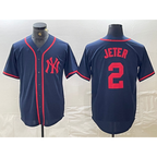 New York Yankees #2 Derek Jeter Navy Red AmberGomez Fashion Cool Base Jersey