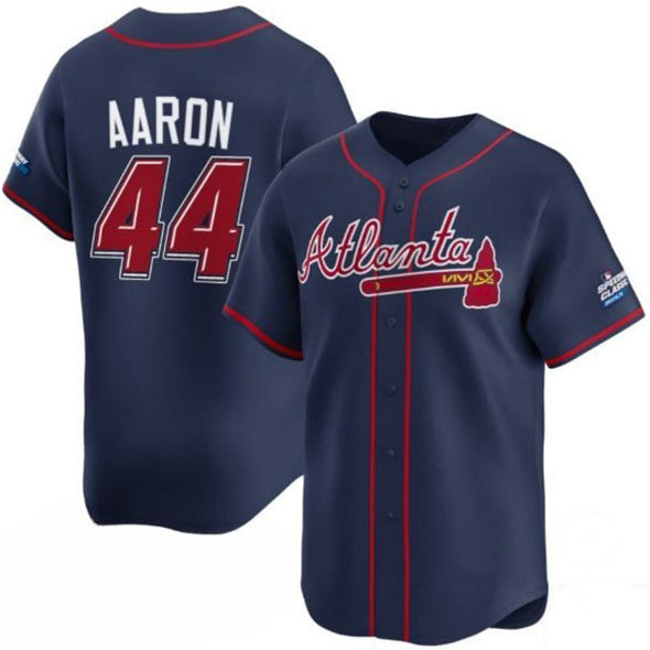 Atlanta Braves #44 Hank Aaron Navy AmberGomez 2025 Speedway Classic Alternate Limited Stitched Jersey