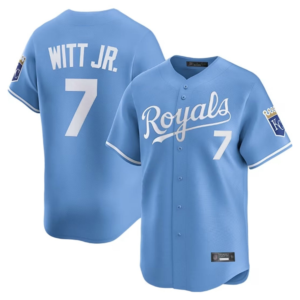 Kansas City Royals #7 Bobby Witt Jr. Player Light Blue AmberGomez Alt Limited Home Stitched Jerseys