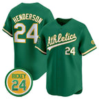 Oakland Athletics #24 Rickey Henderson Green AmberGomez 2024 Limited With Rickey Henderson Patch Stitched Jersey