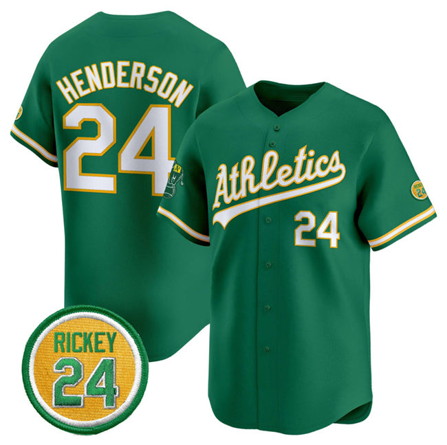 Oakland Athletics #24 Rickey Henderson Green AmberGomez 2024 Limited With Rickey Henderson Patch Stitched Jersey