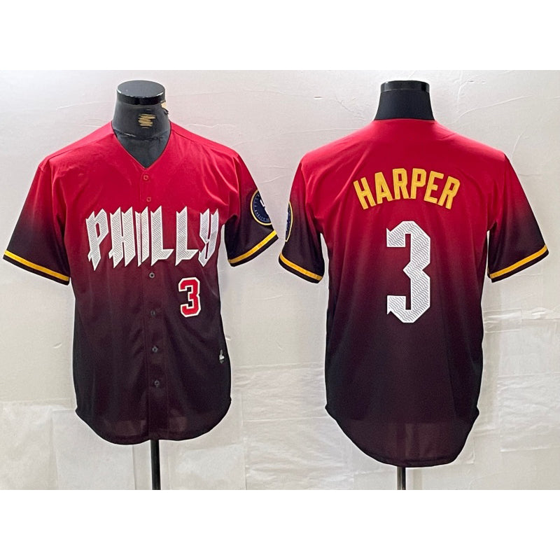 Philadelphia Phillies #3 Bryce Harper Red AmberGomez 2024 City Player Number Cool Base Jerseys