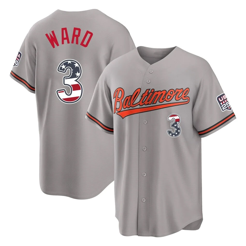 Baltimore Orioles #3 Taylor Ward Player Gray AmberGomez USA 250 Fourth of July Home Game Stitched Jerseys