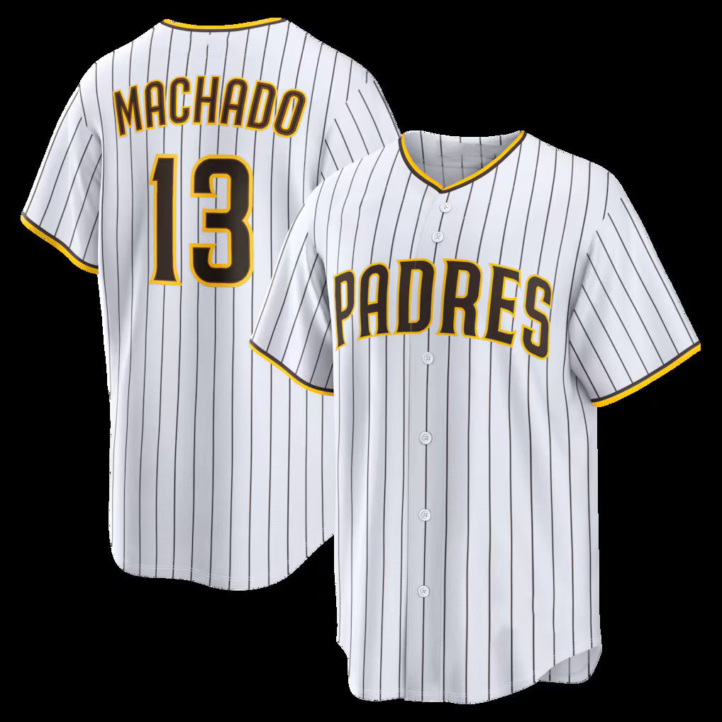 San Diego Padres #13 Manny Machado White AmberGomez Home Replica Player Jersey 2