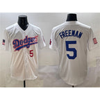 Los Angeles Dodgers #5 Freddie Freeman White AmberGomez With American Flag Patch Limited Stitched Jersey