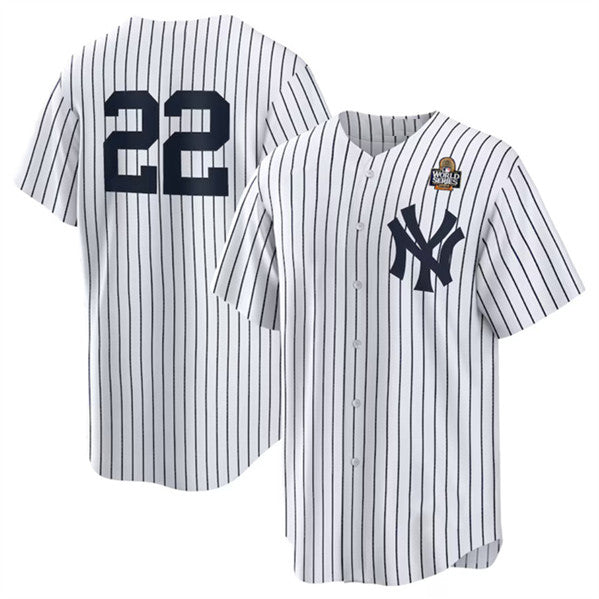 New York Yankees #22 Juan Soto White AmberGomez 2024 World Series Cool Base Stitched Jersey