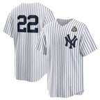 New York Yankees #22 Juan Soto White AmberGomez 2024 World Series Cool Base Stitched Jersey