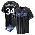 Los Angeles Dodgers #34 Fernando Valenzuela Player Black AmberGomez World Series Meet Carbon Limited Home Stitched Jerseys