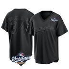 Los Angeles Dodgers #34 Fernando Valenzuela Player Black AmberGomez World Series Pitch Fashion T-shirt Stitched Jerseys