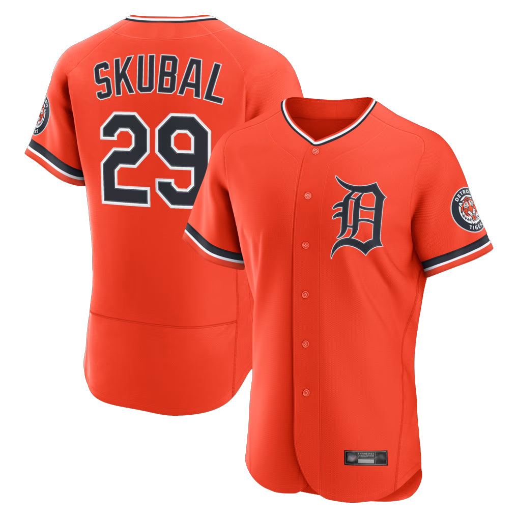 Detroit Tigers #29 Tarik Skubal Player Orange AmberGomez Limited Elite Home Stitched Jerseys