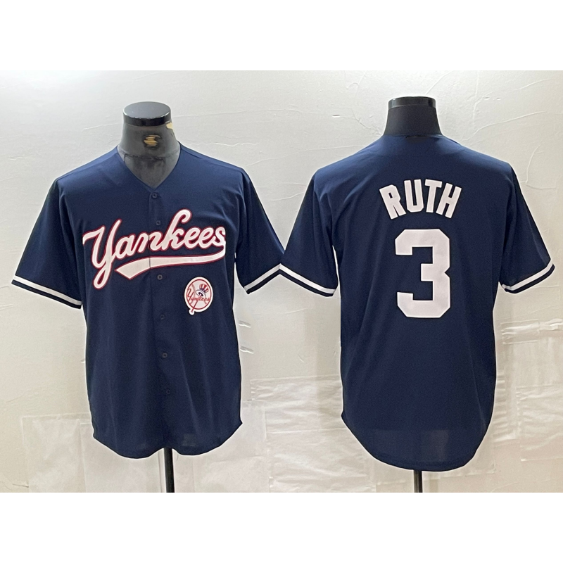 New York Yankees #3 Babe Ruth Navy AmberGomez With Patch Cool Base Stitched Jersey