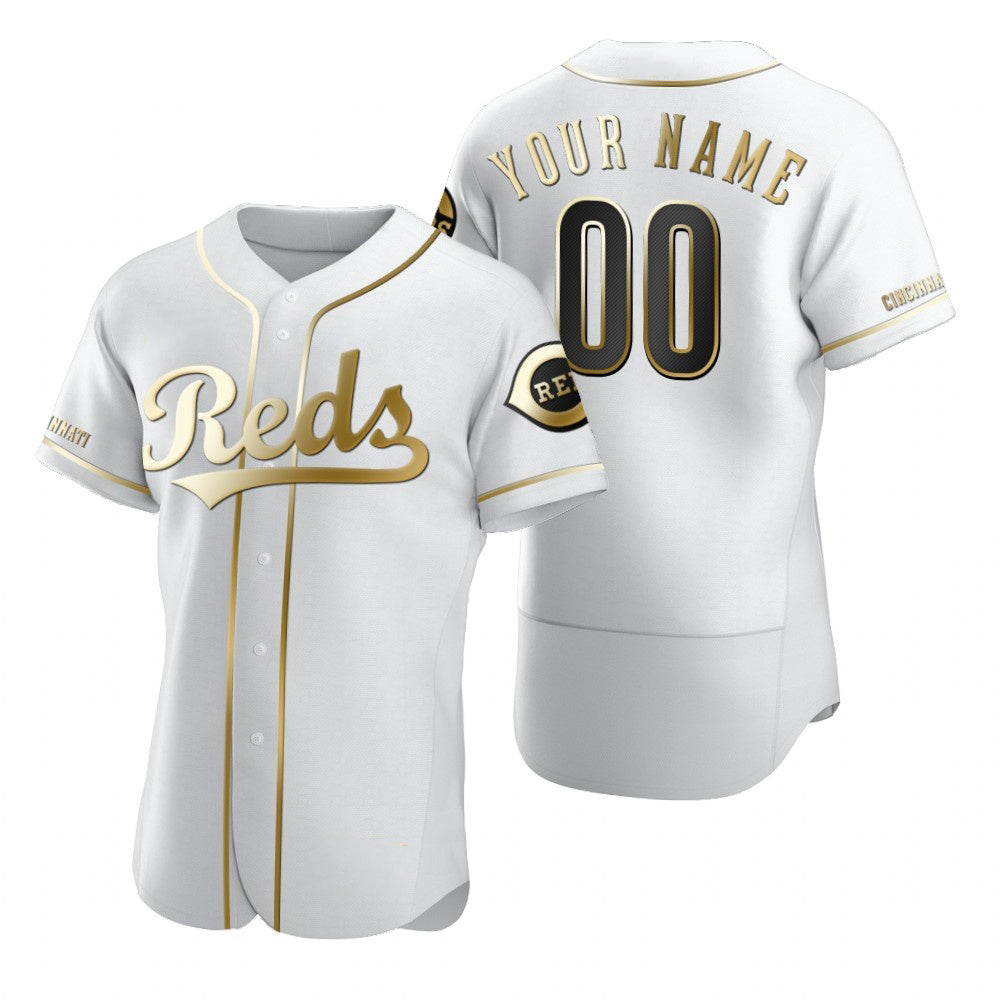 Custom Cincinnati Reds White AmberGomez Stitched Flex Base Golden Edition Jersey