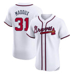 Atlanta Braves #31 Greg Maddux Player White AmberGomez Limited Elite Home Game Stitched Jerseys