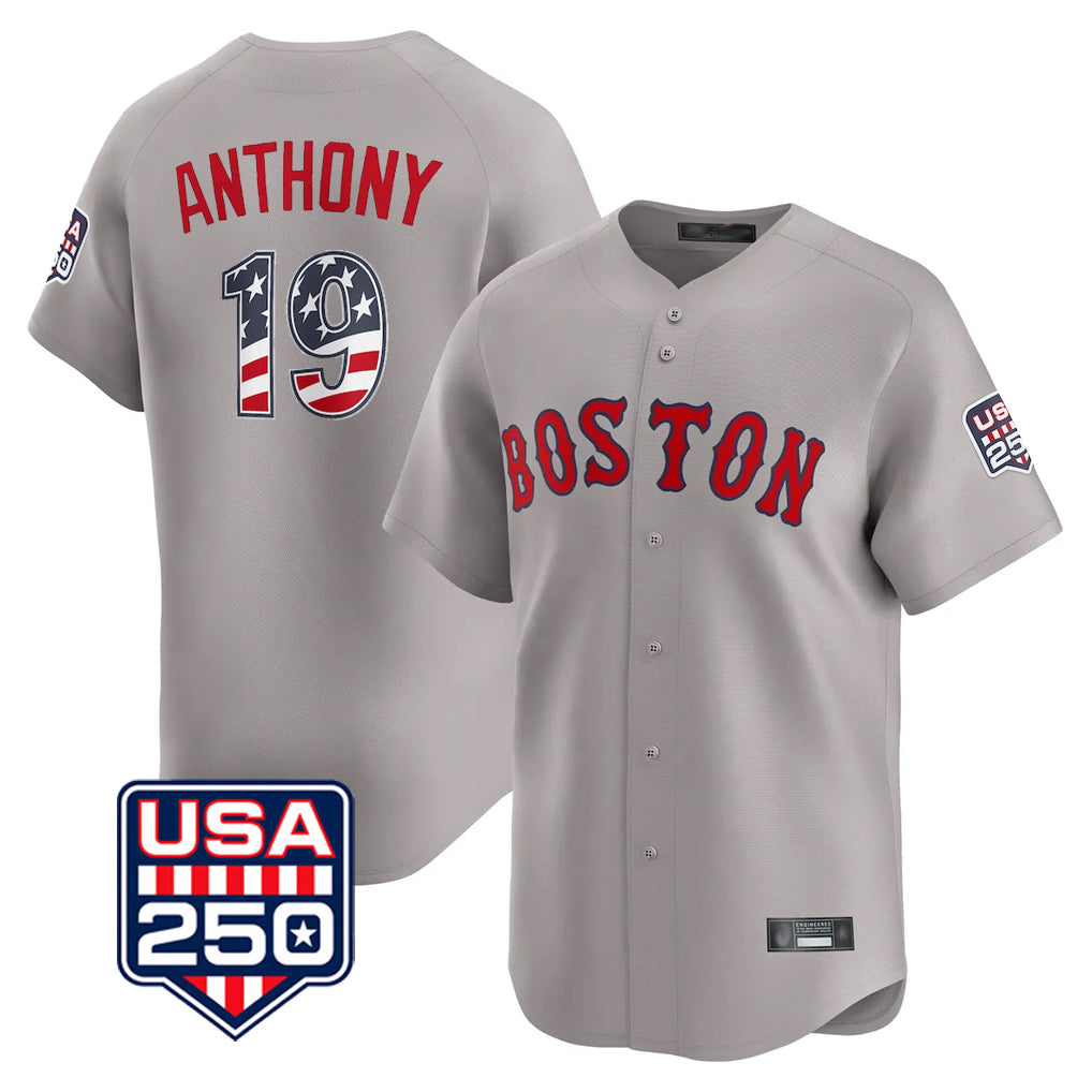 Boston Red Sox #19 Roman Anthony Player Gray AmberGomez Road USA 250 Fourth of July Limited Home Game Stitched Jerseys