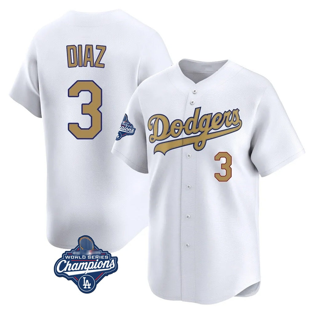 Los Angeles Dodgers #3 Edwin D¨ªaz Player Gold AmberGomez World Series Meet Collection Limited Home Stitched Jerseys