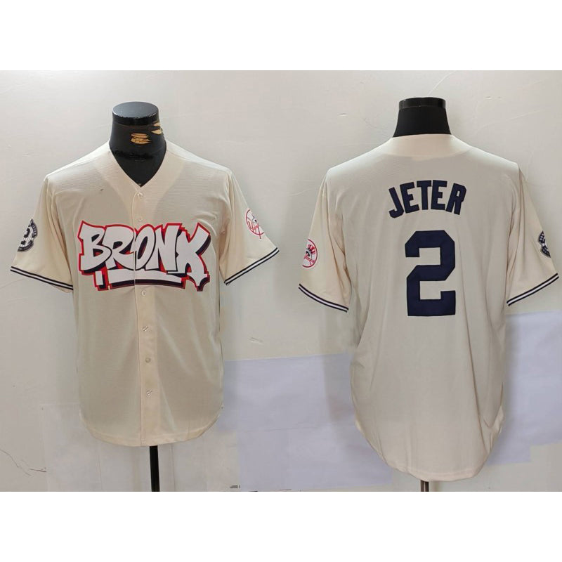 New York Yankees #2 Derek Jeter Cream AmberGomez Limited Stitched Jersey 2