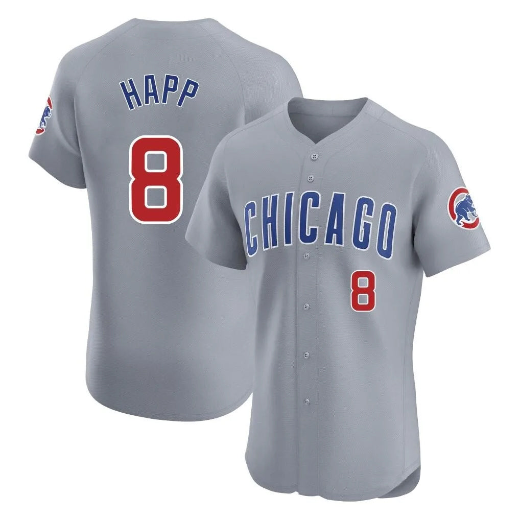 Chicago Cubs #8 Ian Happ Player Gray AmberGomez Road Limited Elite Home Stitched Jerseys