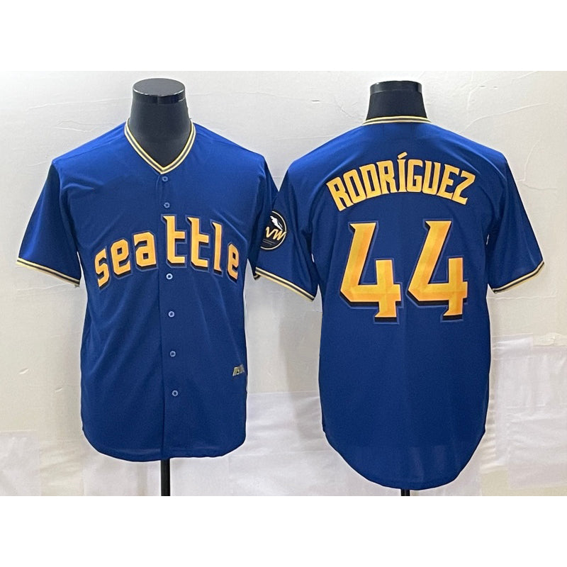 Seattle Mariners #44 Julio Rodriguez Blue AmberGomez 2023 City Connect Cool Base Stitched Jersey