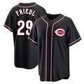 Cincinnati Reds #29 TJ Friedl Player Black AmberGomez Fashion Out Home Game Stitched Jerseys
