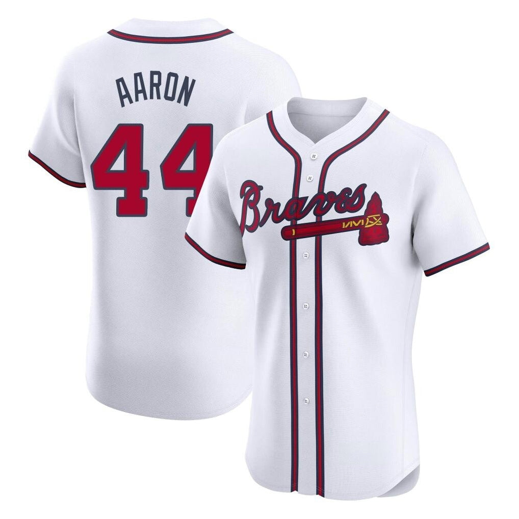 Atlanta Braves #44 Hank Aaron Player White AmberGomez Limited Elite Home Game Stitched Jerseys