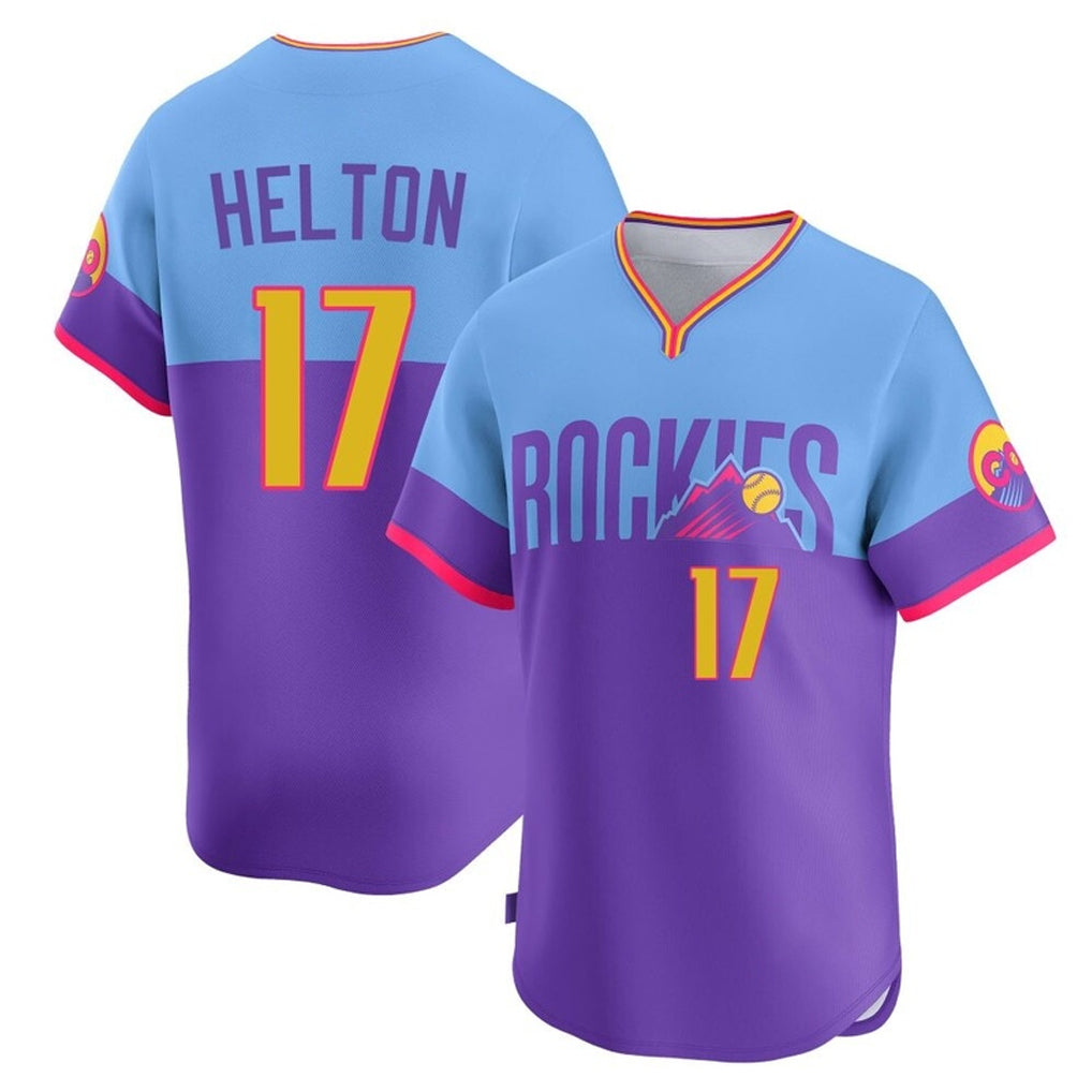 Colorado Rockies #17 Todd Helton Player Purple-Light Blue AmberGomez City Connect Limited Home T-shirt Stitched Jerseys