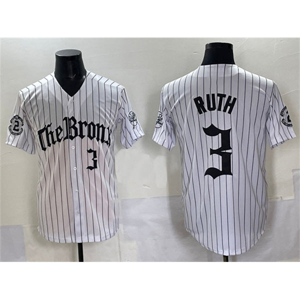 New York Yankees #3 Babe Ruth White AmberGomez Pinstripe 'Gothic Legacy Edition' Vapor Premier Limited Stitched Jersey