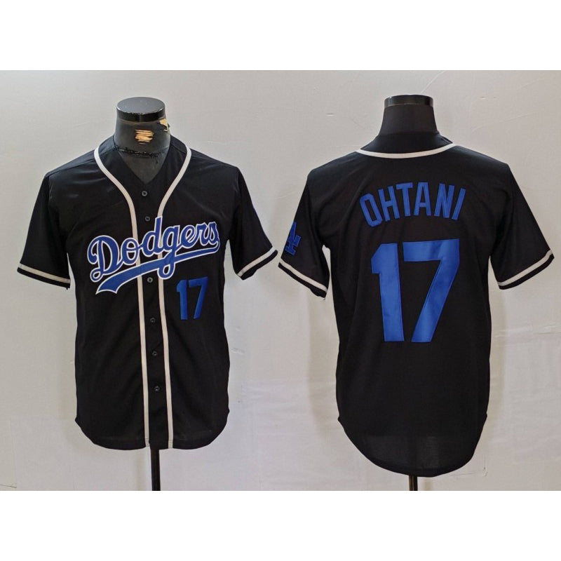 Los Angeles Dodgers #17 Shohei Ohtani Number Black AmberGomez Cool Base With Patch Stitched Jerseys