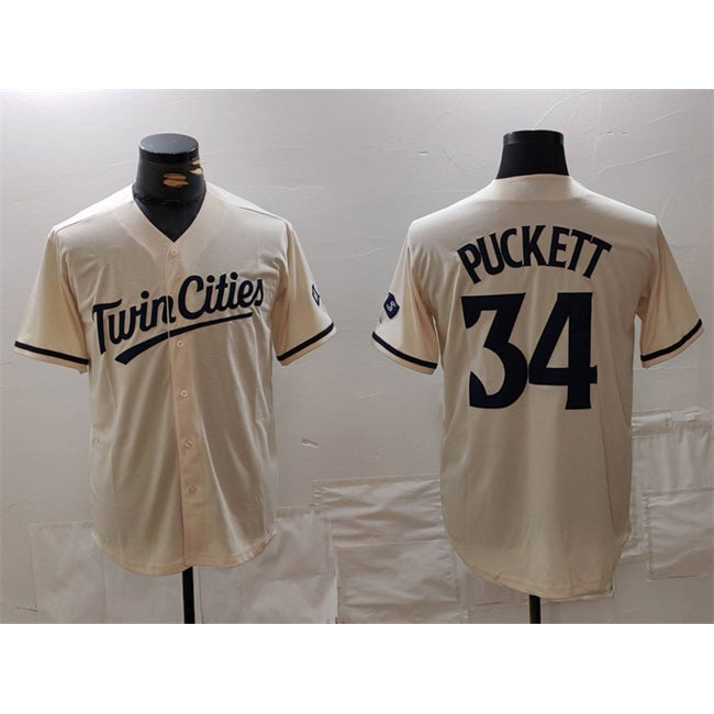 Minnesota Twins #34 Kirby Puckett Cream AmberGomez Cool Base Stitched Jersey