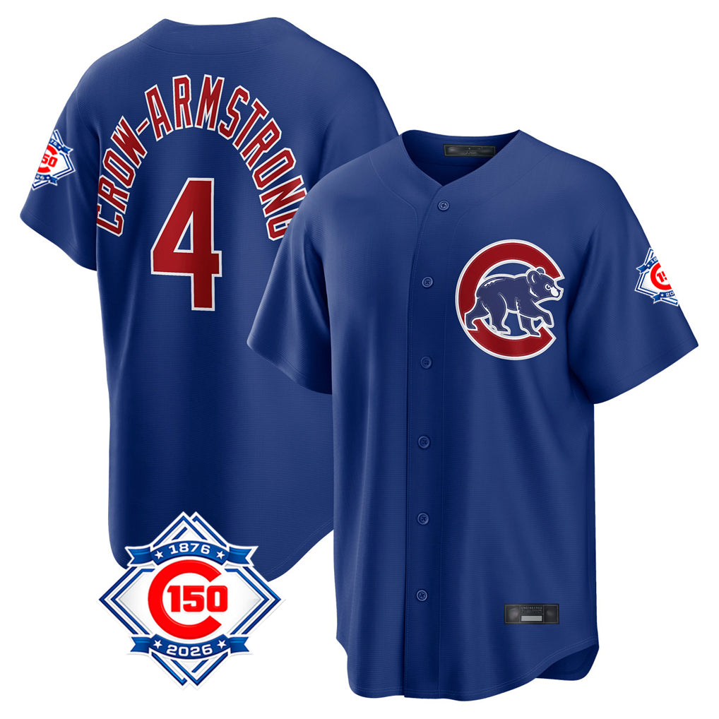 Chicago Cubs #4 Pete Crow-Armstrong Player Royal AmberGomez 150th Anniversary Home Game Stitched Jerseys